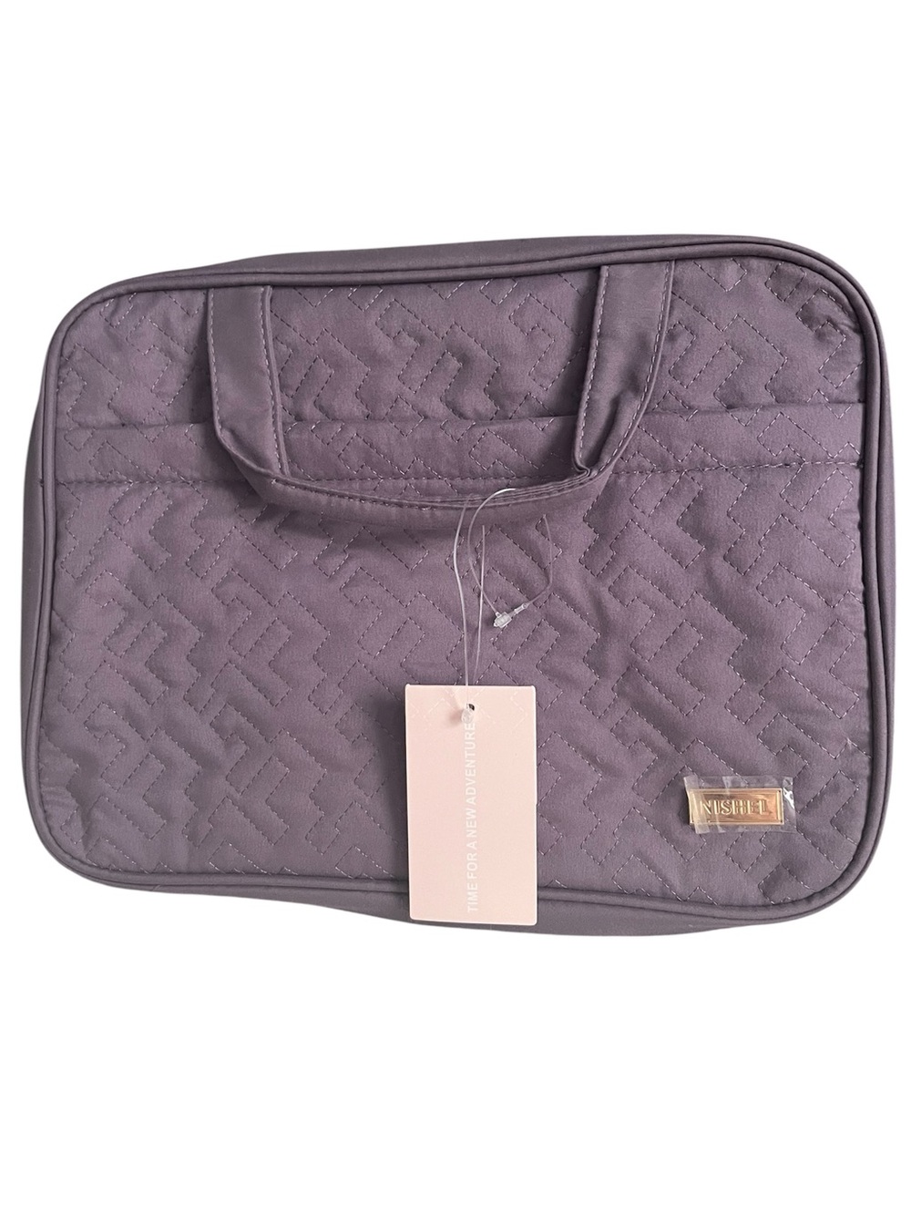 Quilted Cosmetic Travel Pouch in Mauve with Dual Handles